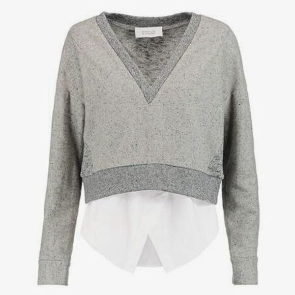 Derek Lam 10 Crosby Cropped Sweater Top Speckled V Neck Wool Blend Gray Size 4 - Picture 1 of 11